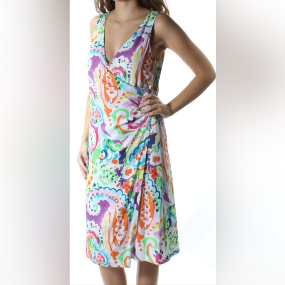 Lauren Ralph Lauren colorful paisley print faux wrap dress